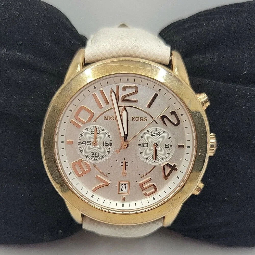 Michael Kors Mercer MK2289 Women's White Leather Analog Dial Quartz Watch AM419